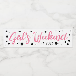 Personalized Girl's Weekend Pink Dotted Water Bottle Label
