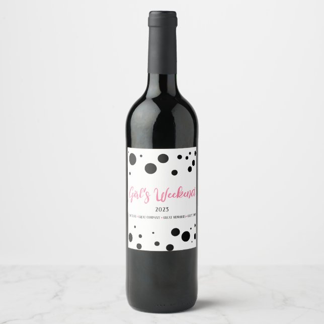 Personalized Girl's Weekend Pink Dotted Wine Label (Front)