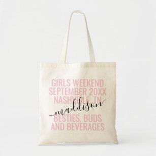 Personalized Girls Weekend Trip Custom Pink Black Tote Bag