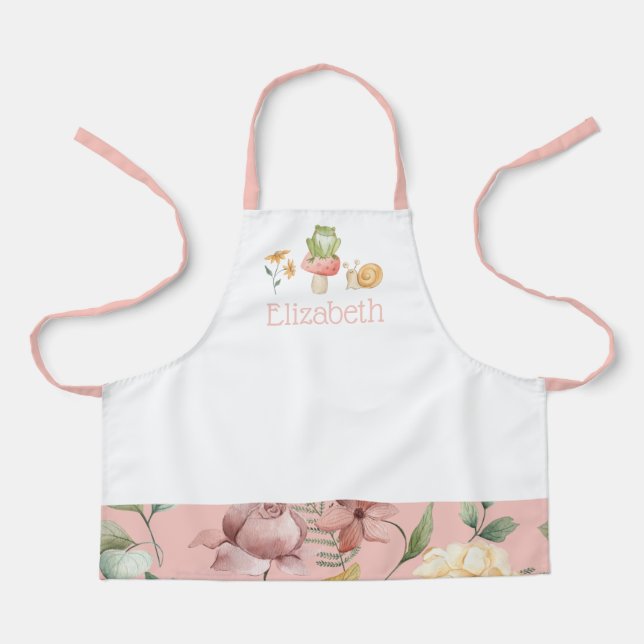 Personalized Girls Woodland Fairy floral School Apron (Front)