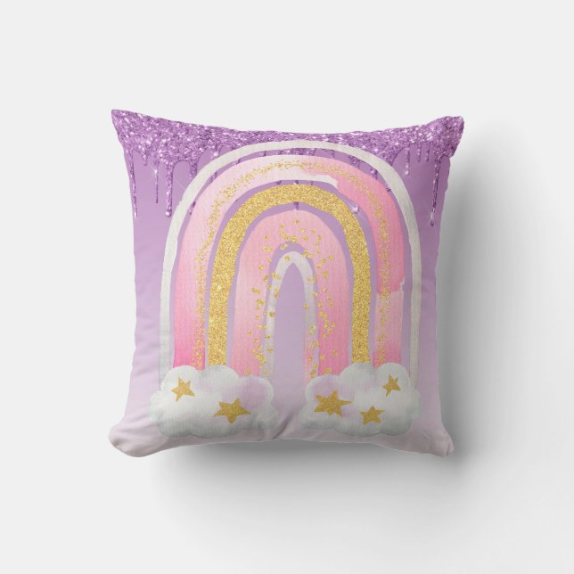 Personalized GIRLY Bedroom decor Glittery RAINBOWS Throw Pillow (Front)