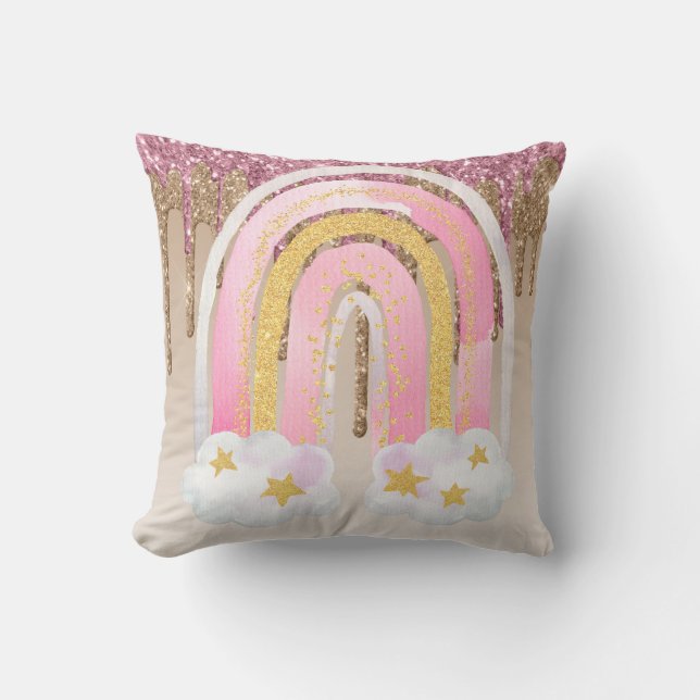 Personalized GIRLY Bedroom decor Glittery RAINBOWS Throw Pillow (Front)