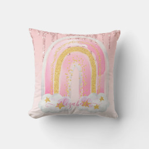 Personalized GIRLY Bedroom decor Glittery RAINBOWS Throw Pillow