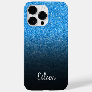 Personalized Girly Blue Glitter Black Ombre Case-Mate iPhone 14 Pro Max Case