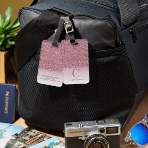 Personalized Girly Blush Pink Glitter Monogram Luggage Tag