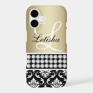 Personalized Girly Bold Gold Black Damask Monogram