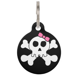 Personalized Girly Bow Skull Crossbones Pet Tag