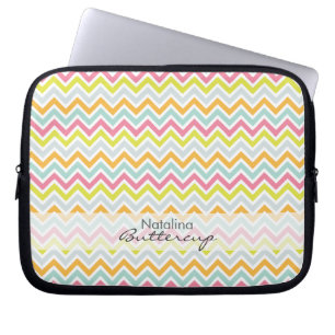 Personalized Girly Chevron Rainbow Modern Laptop Sleeve