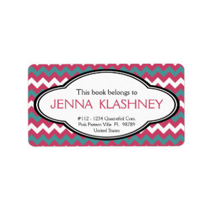 Personalized Girly Chevron Zig Zag Bookplate Label