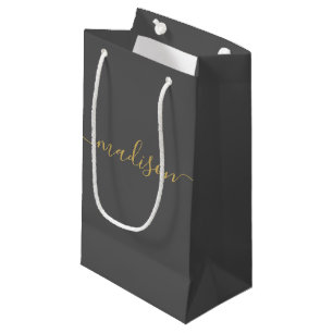 Personalized Girly Chic Feminine Gold Script Grey Small Gift Bag