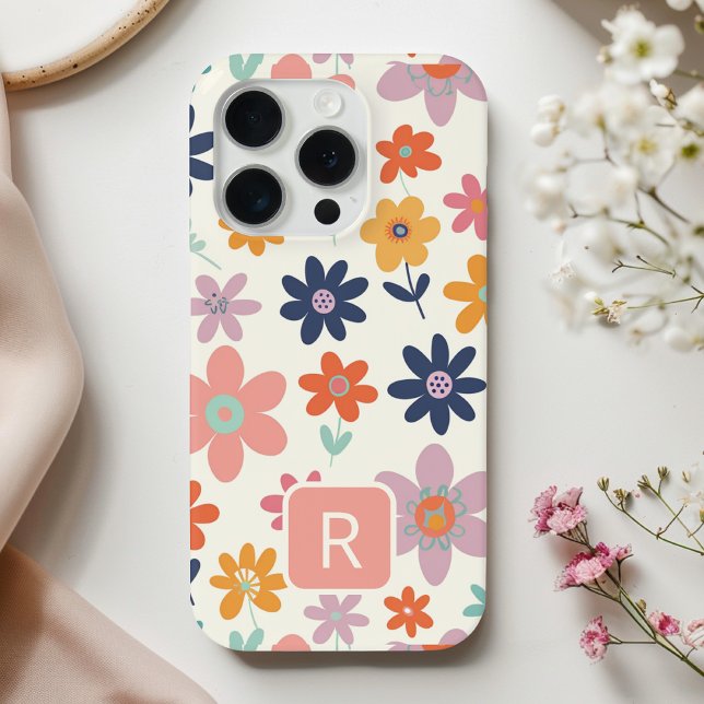 Personalized Girly Colourful Flowers Pattern  iPhone Case (Creator Uploaded)
