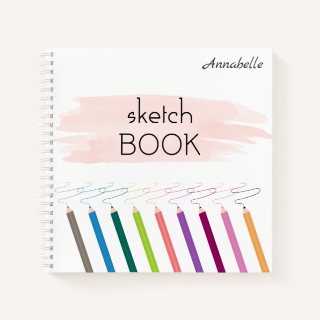 Personalized Girly Colourful  Pencils Sketch book (Front)