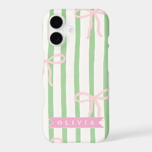Personalized Girly Coquette Green Stripe Bow