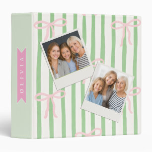 Personalized Girly Coquette Green Stripe Bow Binder
