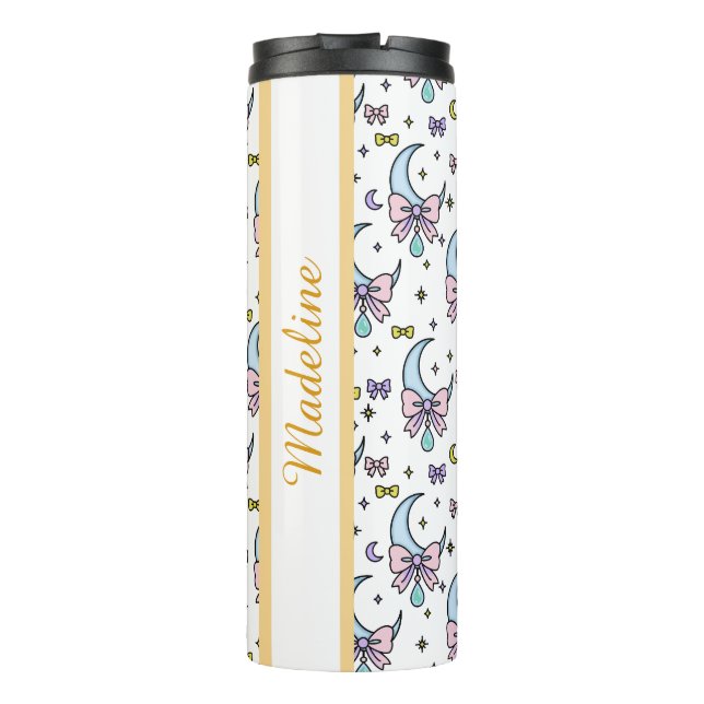 Personalized Girly Cute Bow Name Moons White Thermal Tumbler (Back)