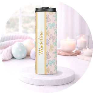 Personalized Girly Cute Bow Name Pastel Thermal Tumbler