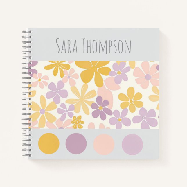 Personalized girly floral with colour balls for he notebook (Front)
