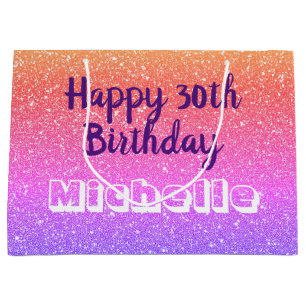 Personalized Girly Glitter 30th Birthday Large Gift Bag