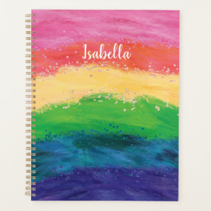 Personalized Girly Glitter Rainbow Notebook Planner