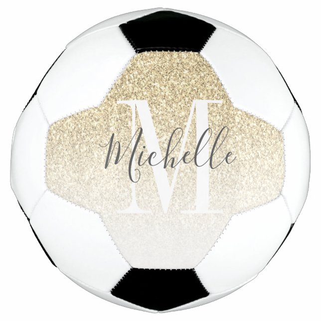 Personalized Girly Gold Glitter Monogram Name Soccer Ball (Front)