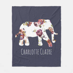 Personalized - Girly Granny Floral Elephant Fleece Blanket