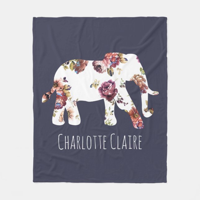 Personalized - Girly Granny Floral Elephant Fleece Blanket (Front)