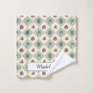 Personalized Girly Green Academy Chequered Wash Cloth