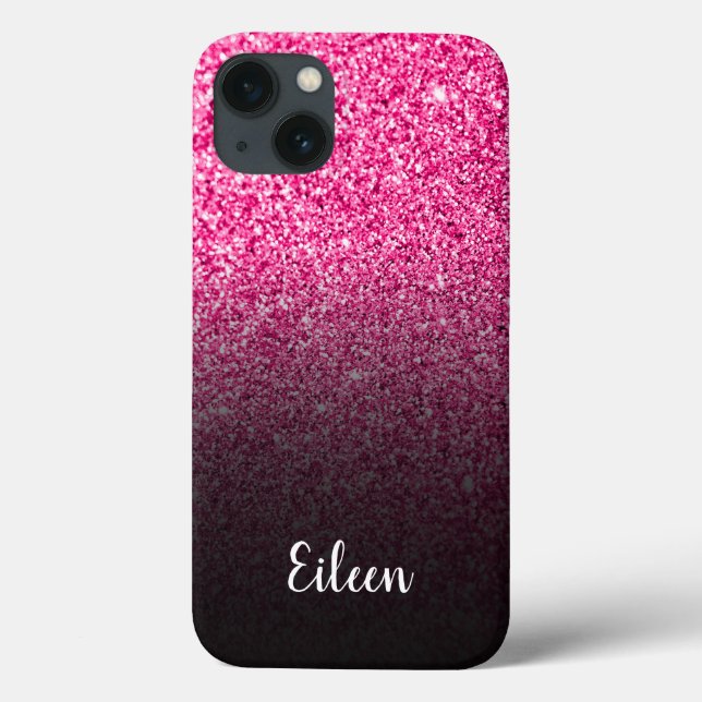 Personalized Girly Hot Pink Glitter Black Ombre Case-Mate iPhone Case (Back)