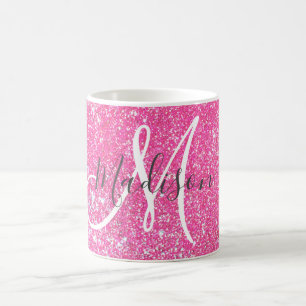 Personalized Girly Hot Pink Glitter Sparkle Name Coffee Mug