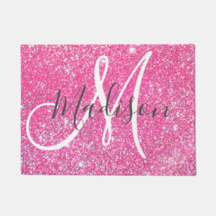 Personalized Girly Hot Pink Glitter Sparkle Name Doormat