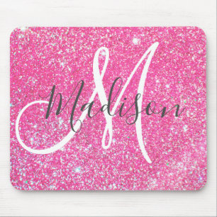 Personalized Girly Hot Pink Glitter Sparkle Name Mouse Pad