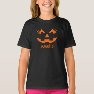 Personalized Girly Jack O Lantern Halloween T-Shirt