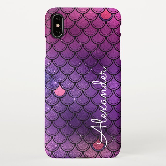 Personalized Girly Mermaid Scales Named Girls iPhone Case (Back)
