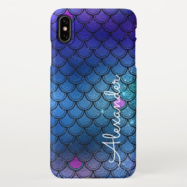 Personalized Girly Mermaid Scales Named Girls iPhone Case (Back)