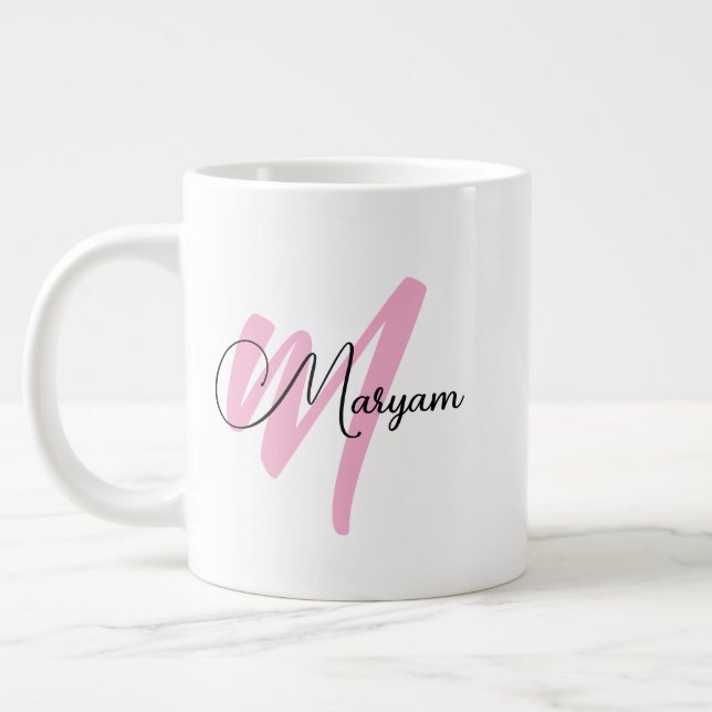Personalized Girly Name & Initial | Modern Jumbo Large Coffee Mug (Left)