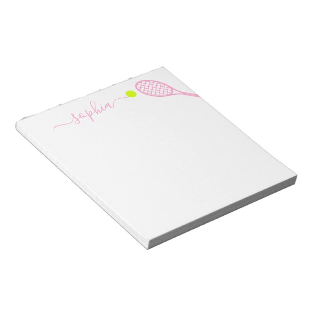 Personalized Girly Name Modern Pink Tennis Notepad (Angled)