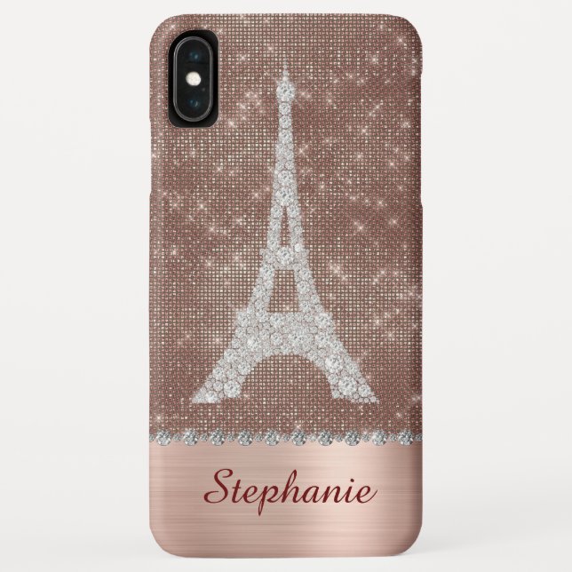 Personalized Girly Paris Diamond Rose Gold Case-Mate iPhone Case (Back)