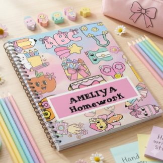 Personalized Girly Pastel ABC Icons Back to School Notebook