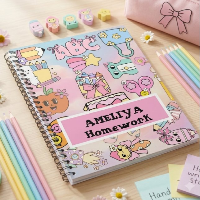 Personalized Girly Pastel ABC Icons Back to School Notebook (Creator Uploaded)