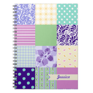 Personalized Girly Pattern Squares Vector Quilt Notebook