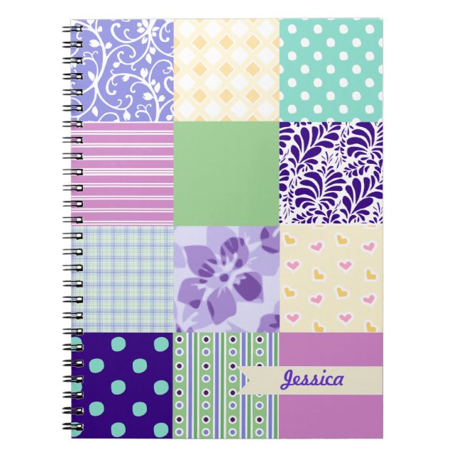 Personalized Girly Pattern Squares Vector Quilt Notebook (Front)