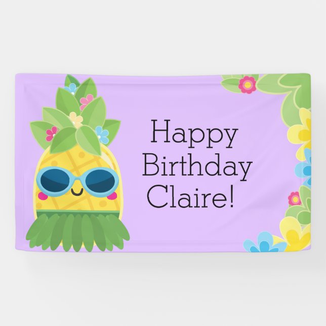 Personalized Girly Pineapple Tropical Birthday  Ba Banner (Horizontal)