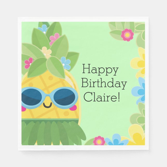 Personalized Girly Pineapple Tropical Birthday  Napkin (Front)