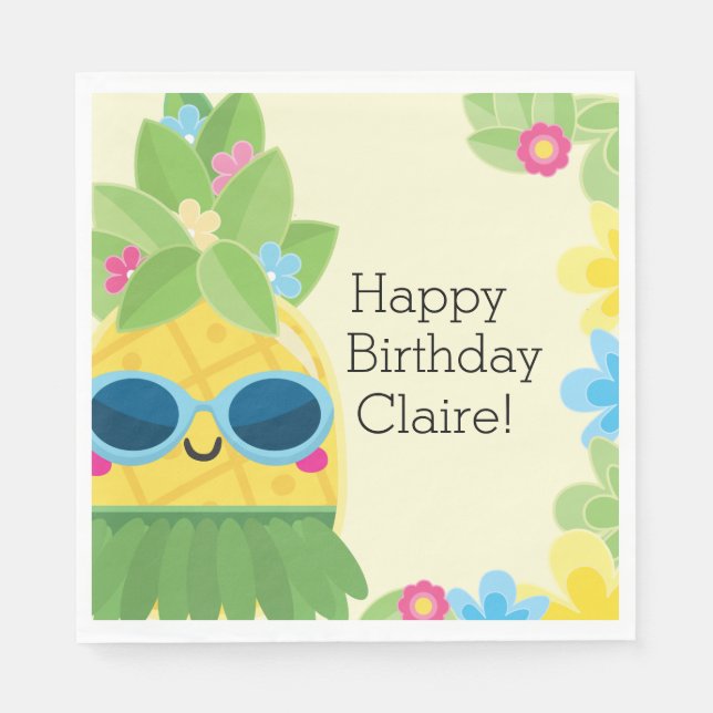 Personalized Girly Pineapple Tropical Birthday  Napkin (Front)