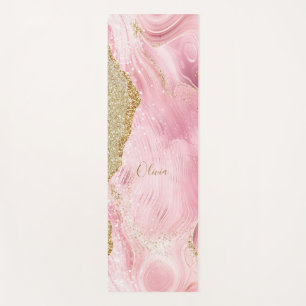 Personalized Girly Pink Agate w/Gold Glitter Yoga Mat