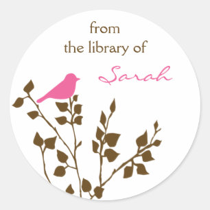 Personalized Girly Pink Brown Book Stickers