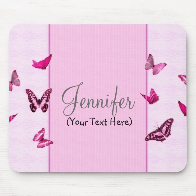 Personalized Girly Pink Butterflies Mouse Pad (Front)