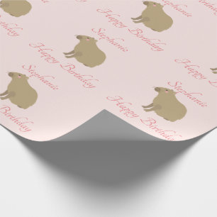Personalized Girly Pink Capybara Pattern Birthday Wrapping Paper