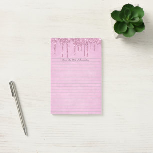Personalized Girly Pink Dripping Glitter Lined  Post-it Notes