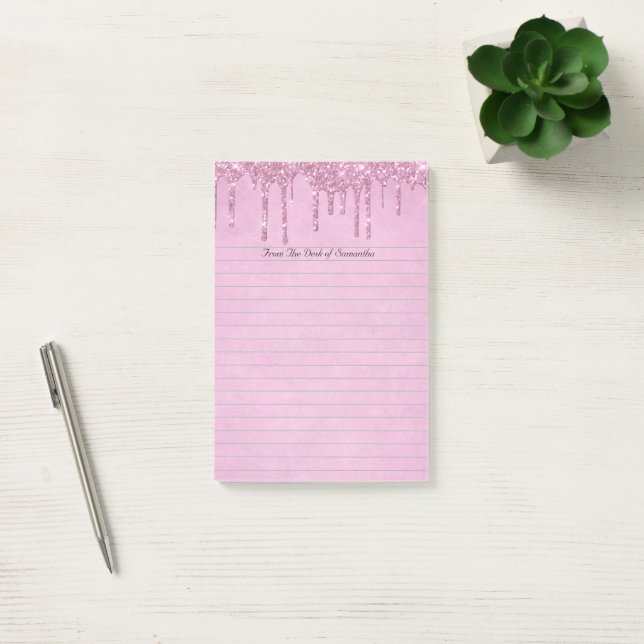 Personalized Girly Pink Dripping Glitter Lined  Post-it Notes (Office)